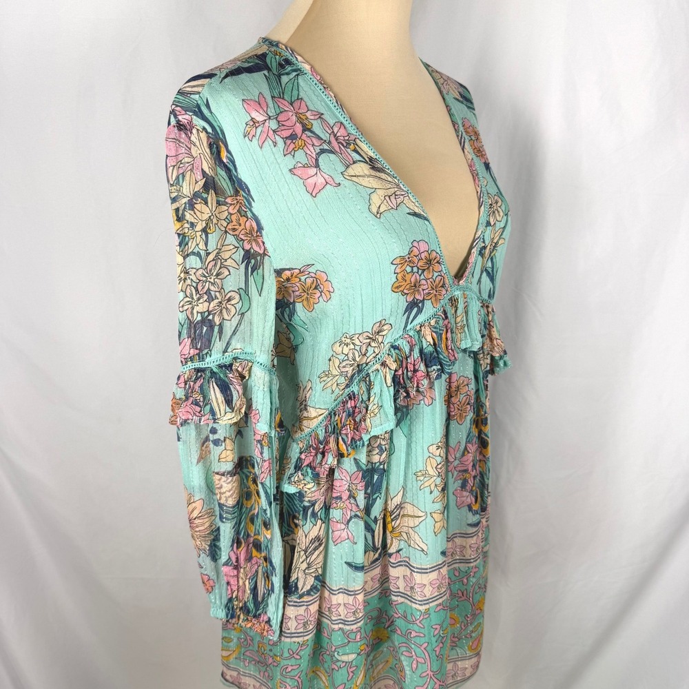 Raga Anthropologie "Botanic Enchantment" Lurex Open Back Mini Dress - Size Small - Picture 3 of 11